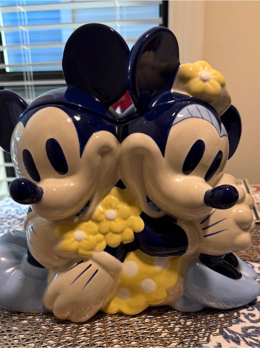 Disney Navy, Yellow and Cream Mickey & Minnie Ceramic Cookie Jar - Picture 1 of 1